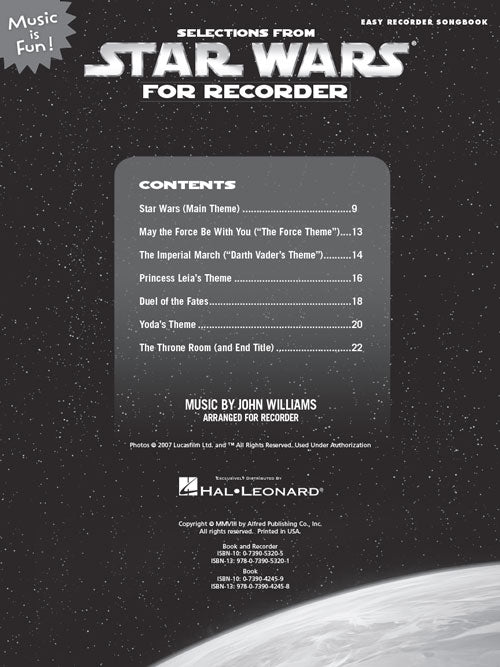 Selections from Star Wars for Recorder