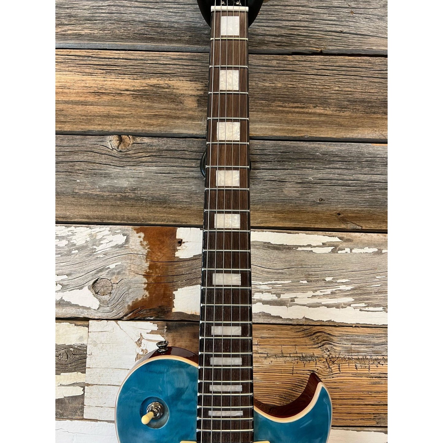 LIKE NEW Aria Pro II PE-480 Quilted Maple Top Electric Guitar, See Thru Emerald Blue