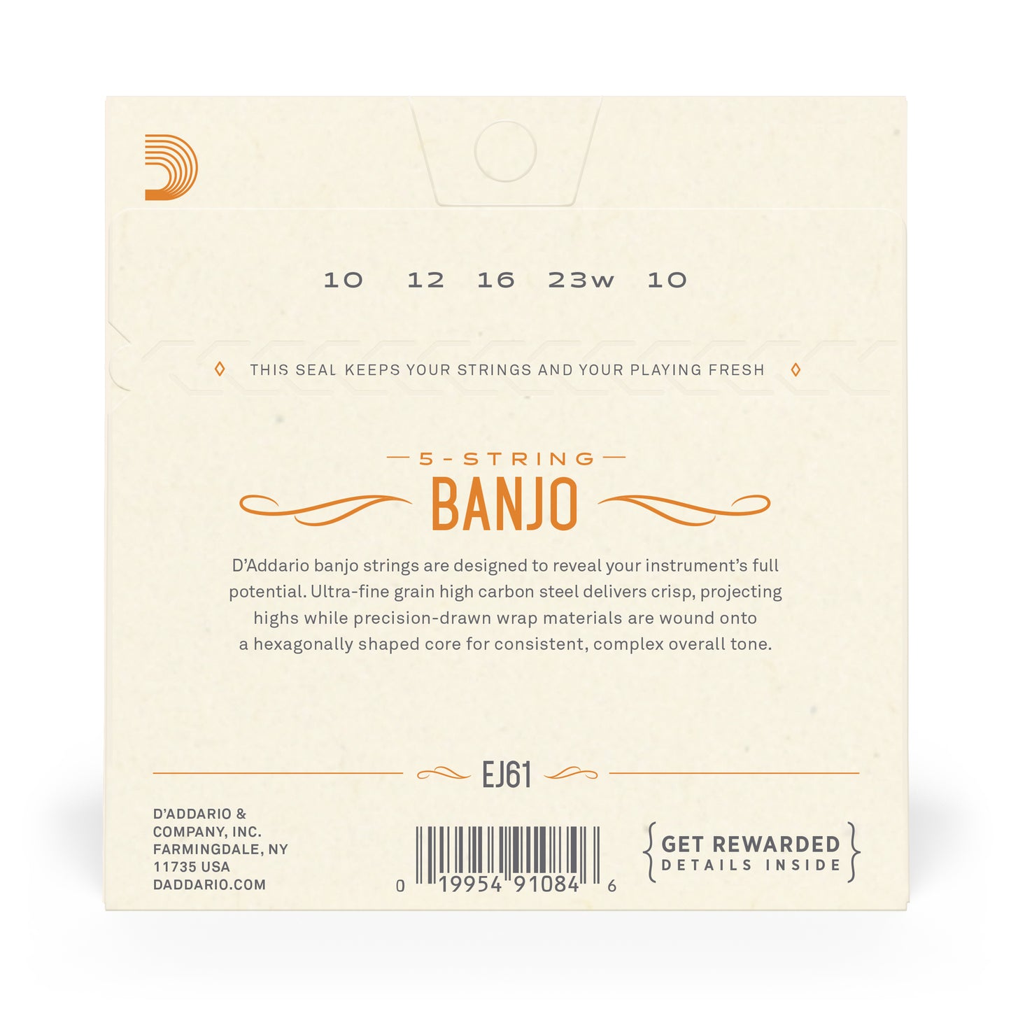 D'Addario EJ61 5-String Banjo Strings, Nickel, Medium 10-23