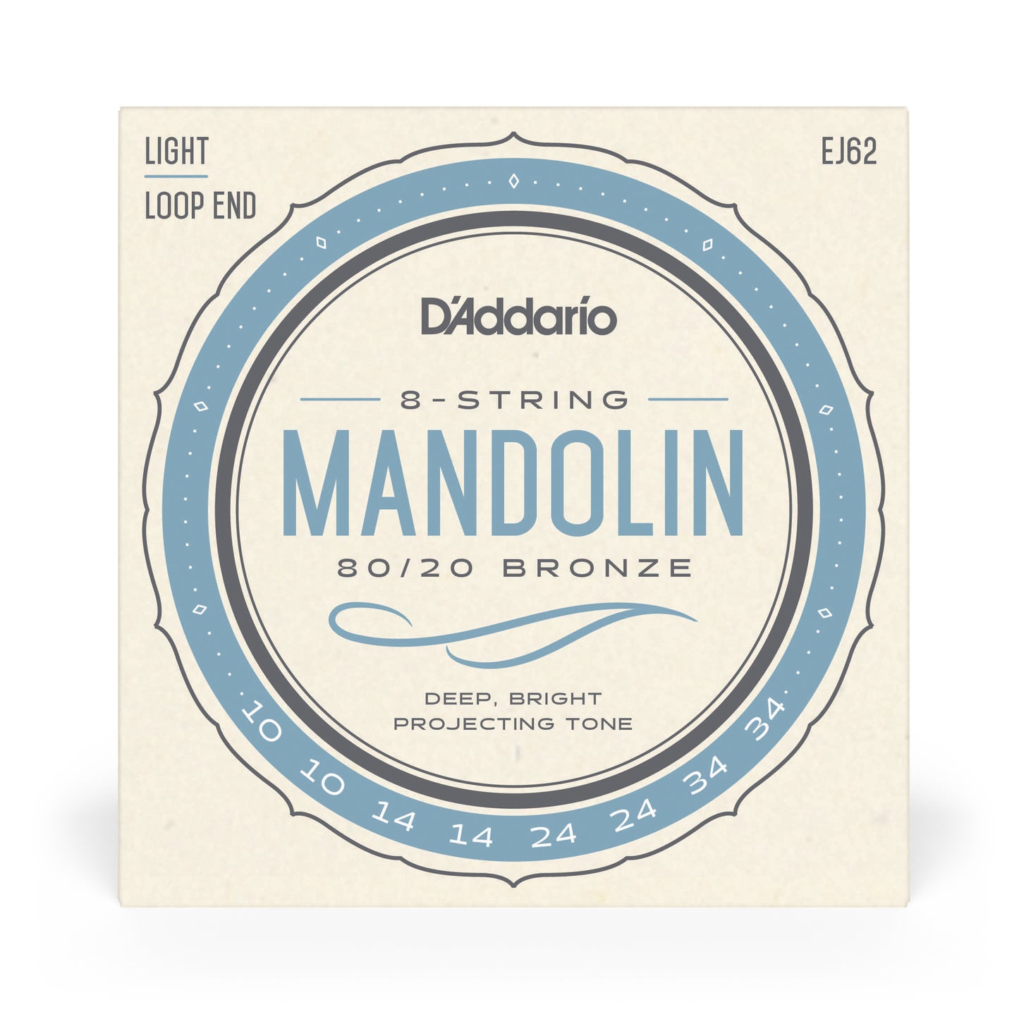 D'Addario EJ62 80/20 Bronze Mandolin Strings, Light, 10-34