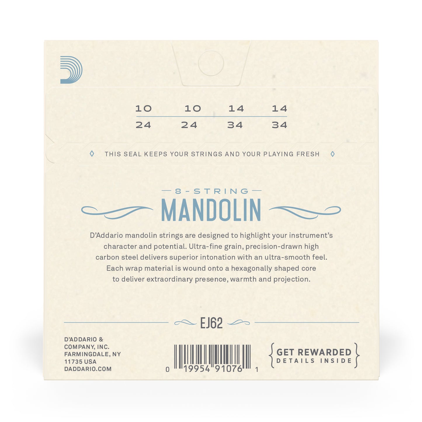 D'Addario EJ62 80/20 Bronze Mandolin Strings, Light, 10-34