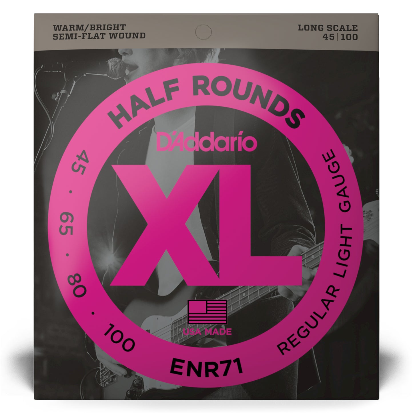 D'Addario ENR71 Half Round Bass Guitar Strings, Regular Light, 45-100, Long Scal...