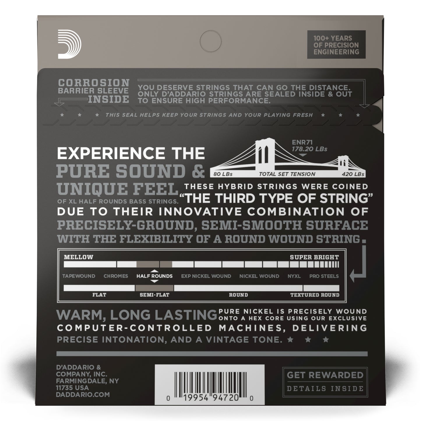 D'Addario ENR71 Half Round Bass Guitar Strings, Regular Light, 45-100, Long Scal...
