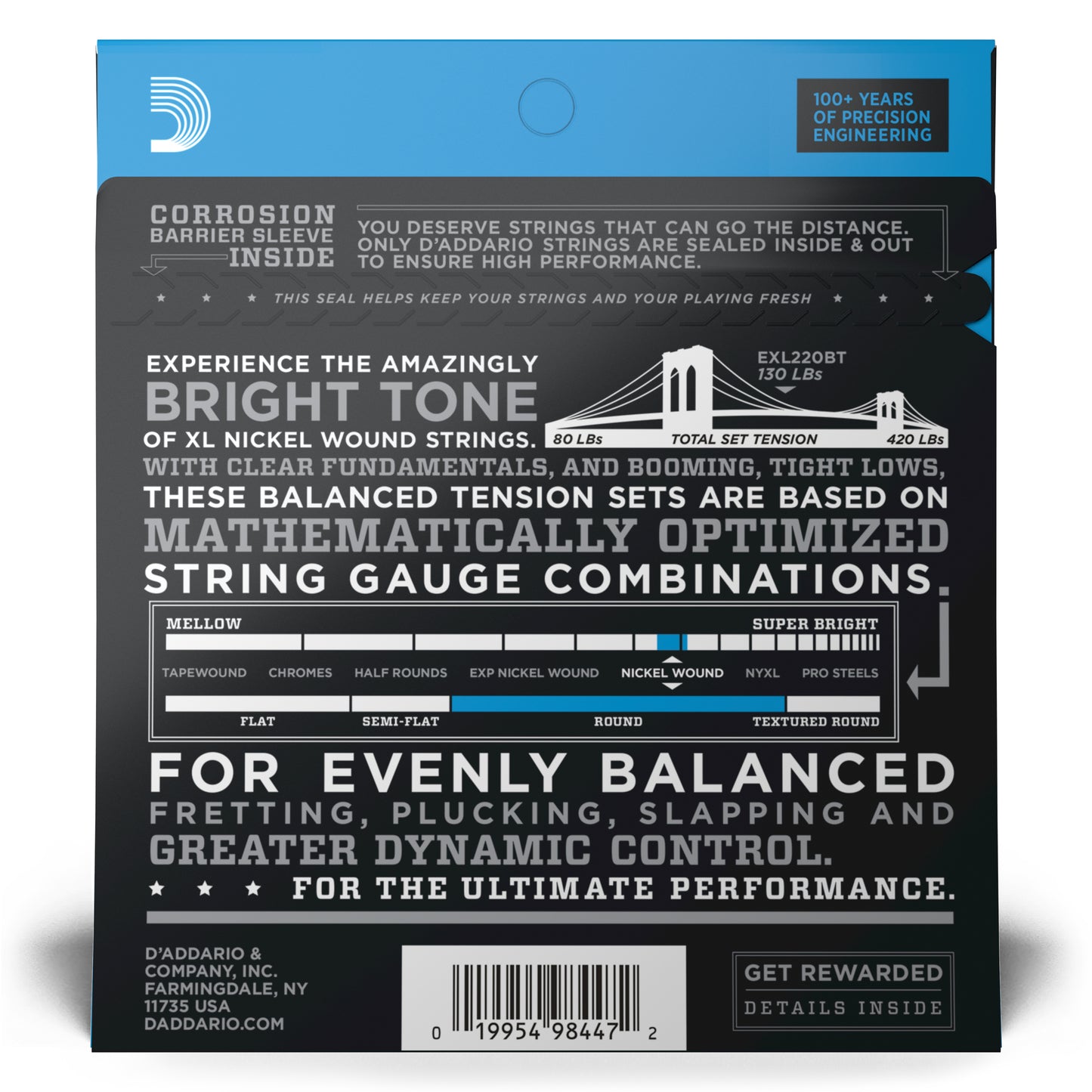 D'Addario EXL220BT Nickel Wound Bass Guitar Strings, Balanced Tension Super Ligh...
