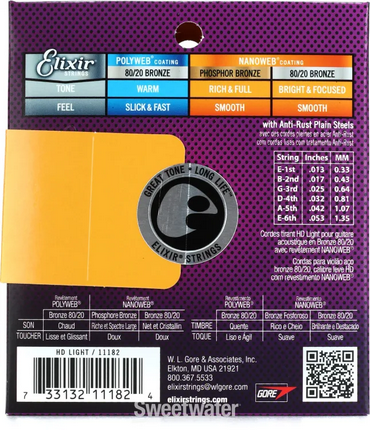 Elixir 80/20 Bronze Nanoweb Coated Acoustic Guitar Strings Medium (13 - 56)