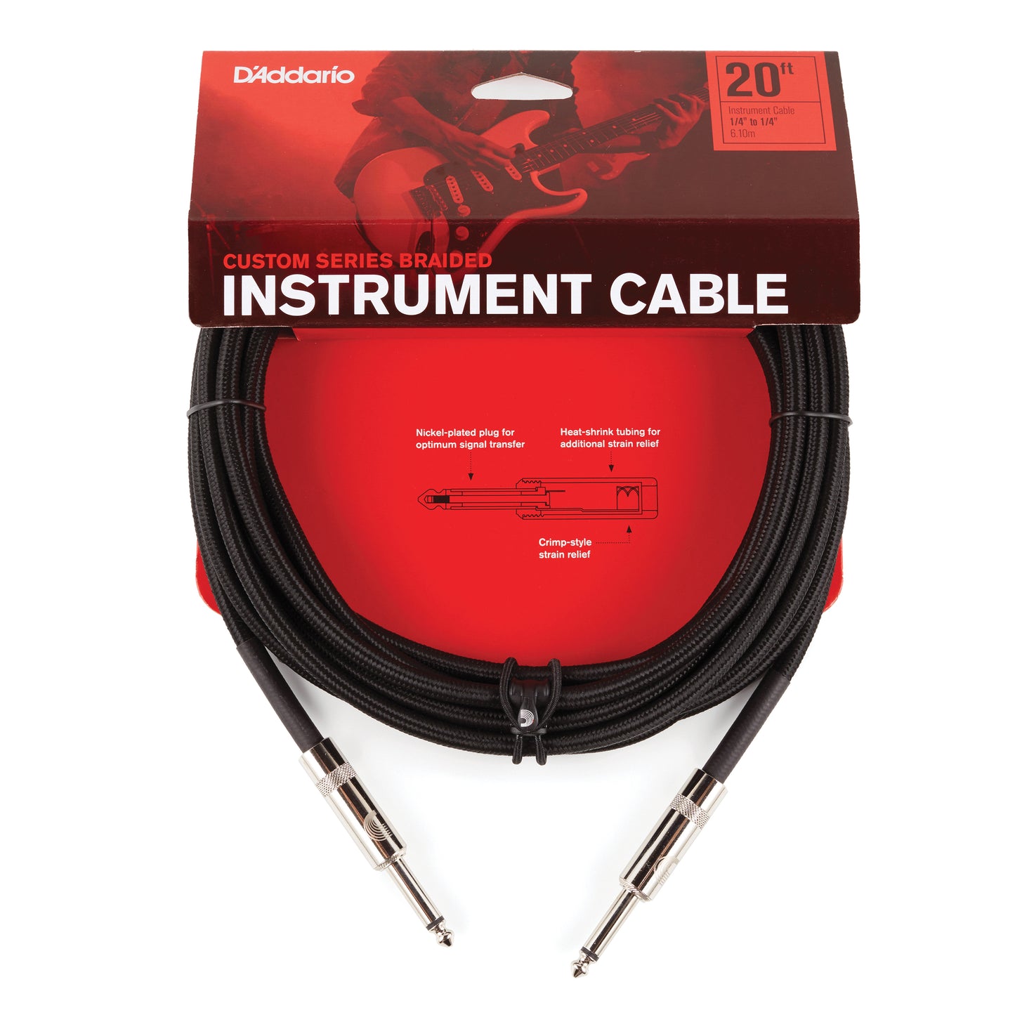 D'Addario Custom Series Braided Instrument Cable, Black, 20'