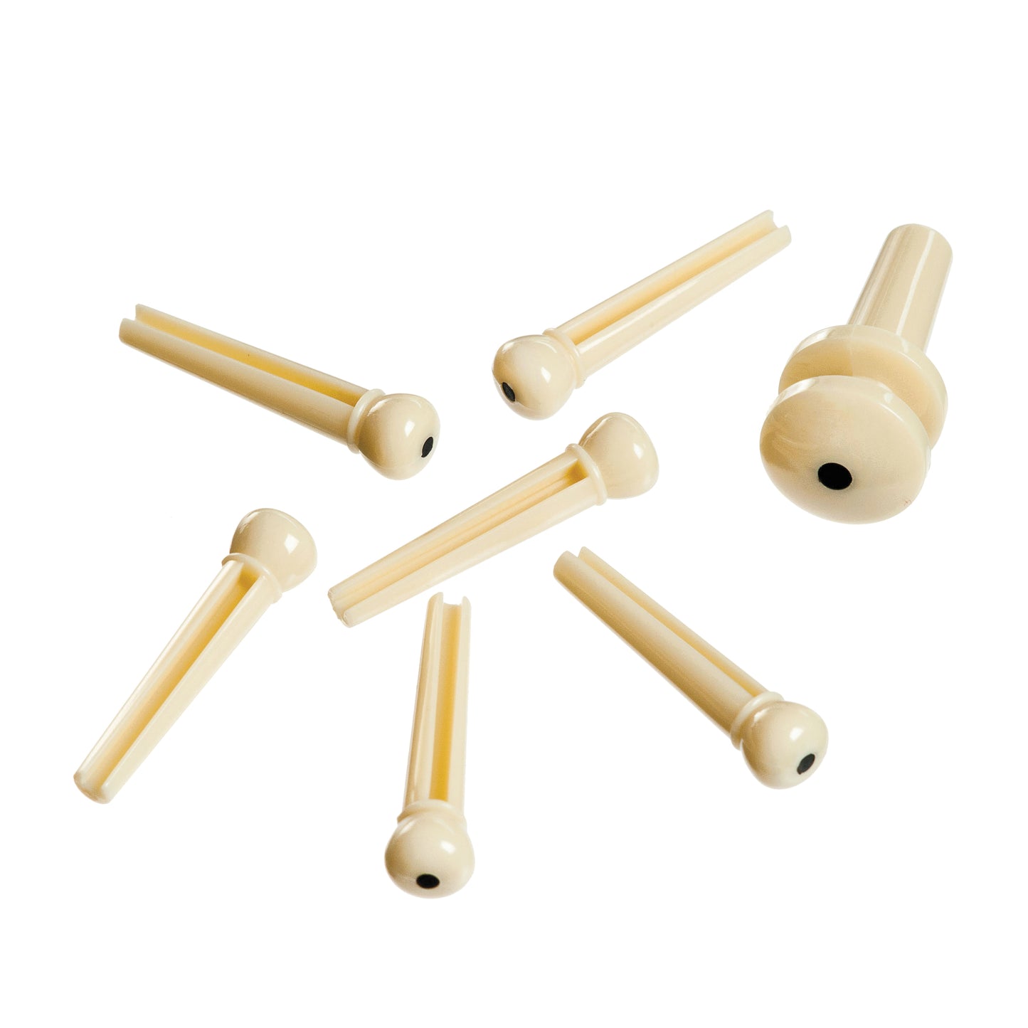 D'Addario Injected Molded Bridge Pins with End Pin, Set of 7, Ivory with Ebony D...