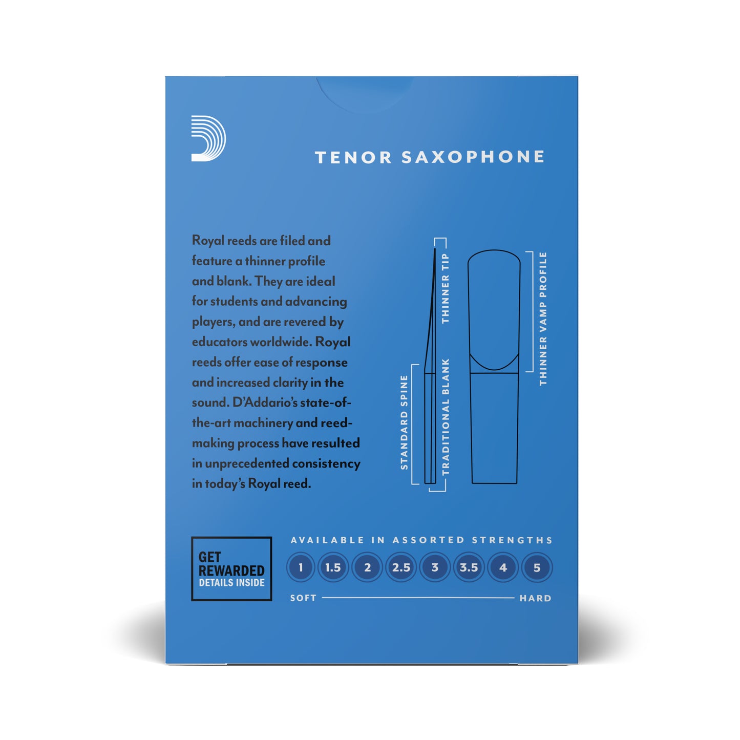 Royal by D'Addario Tenor Sax Reeds, Strength 2.5, 10-pack