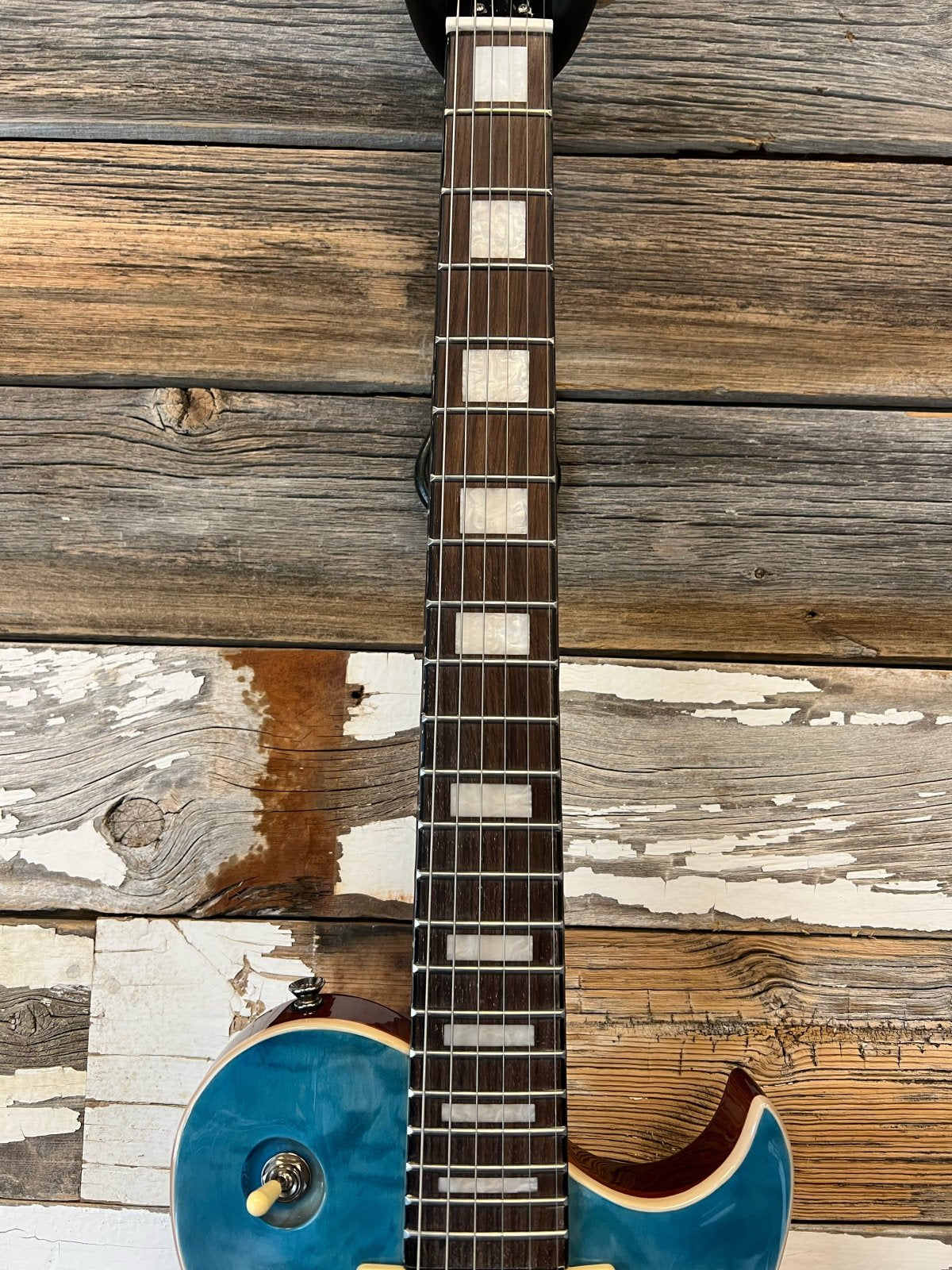 LIKE NEW Aria Pro II PE-480 Quilted Maple Top Electric Guitar, See Thru Emerald Blue