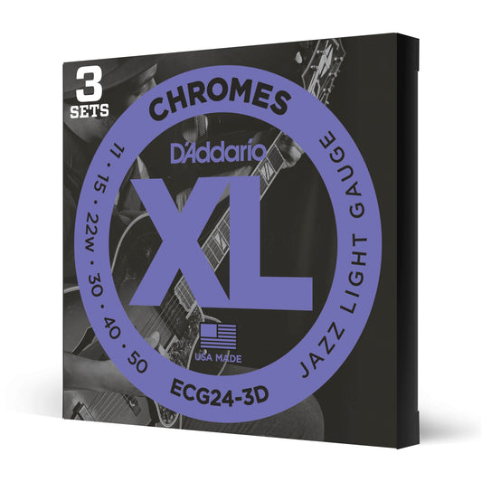 D'Addario ECG24-3D Chromes Flat Wound Electric Guitar Strings, Jazz Light, 11-50...