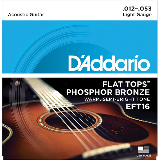 D'Addario EFT16 Flat Tops Phosphor Bronze Acoustic Guitar Strings Light, 12-53