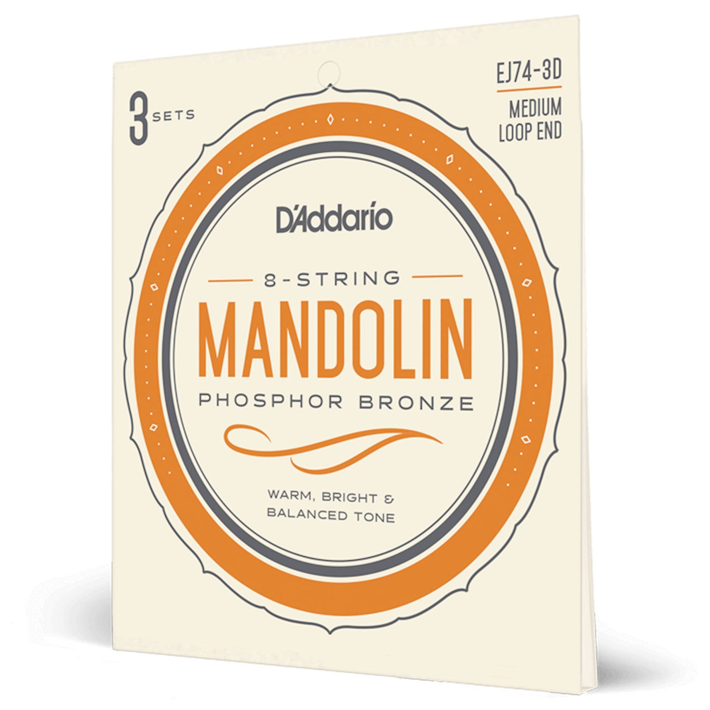 D'Addario EJ74-3D Mandolin Strings, Phosphor Bronze, Medium, 11-40, 3 Pack