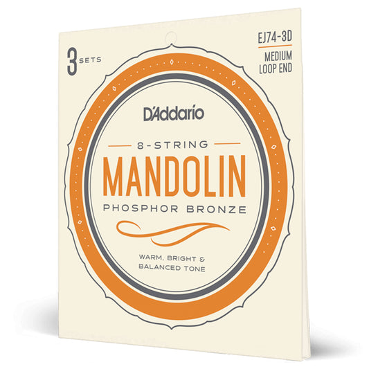 D'Addario EJ74-3D Mandolin Strings, Phosphor Bronze, Medium, 11-40, 3 Pack
