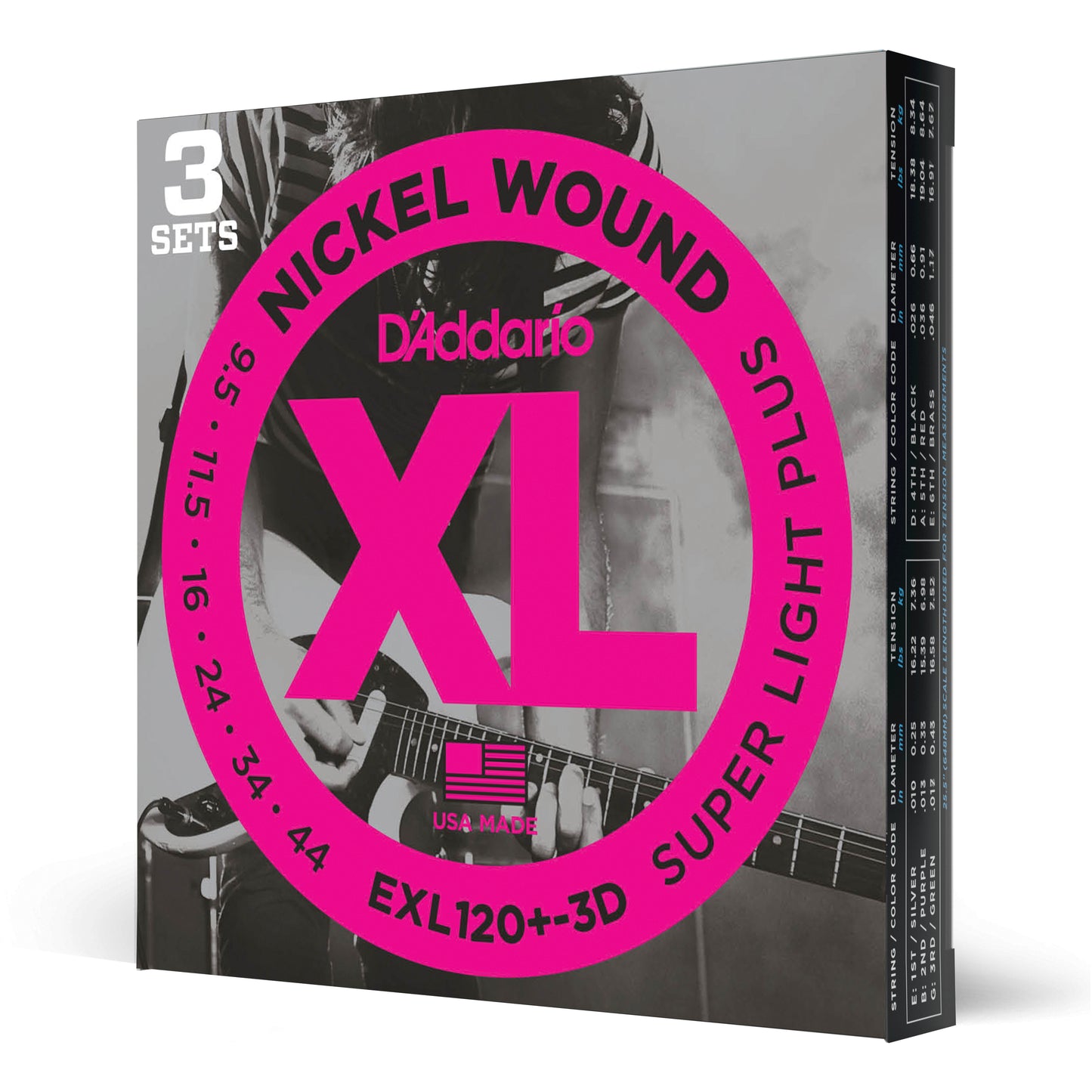 D'Addario EXL120+-3D Nickel Wound Electric Guitar Strings, Super Light Plus, 9.5...