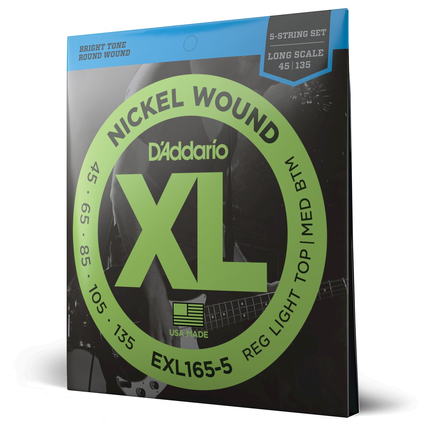 D'Addario EXL165 5-String Nickel Wound Bass Guitar Strings, Custom Light, 45-135...
