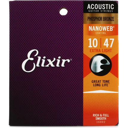 Elixir 80/20 Bronze Nanoweb Coated Acoustic Guitar Strings Extra Light (10 - 47)