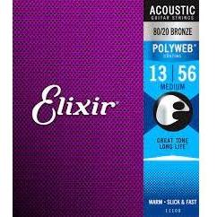 Elixir 80/20 Bronze Polyweb Coated Acoustic Guitar Strings Medium (13 - 56)