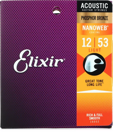 Elixir Phosphor Bronze Nanoweb Coated Acoustic Guitar Strings Light (12 - 53)