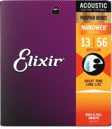 Elixir Phosphor Bronze Nanoweb Coated Acoustic Guitar Strings Medium (13 - 56)