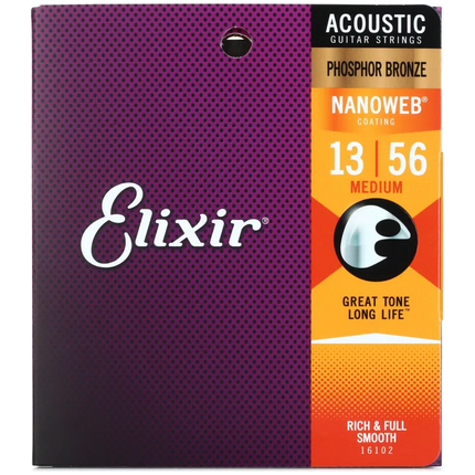 Elixir Phosphor Bronze Nanoweb Coated Acoustic Guitar Strings Medium (13 - 56)
