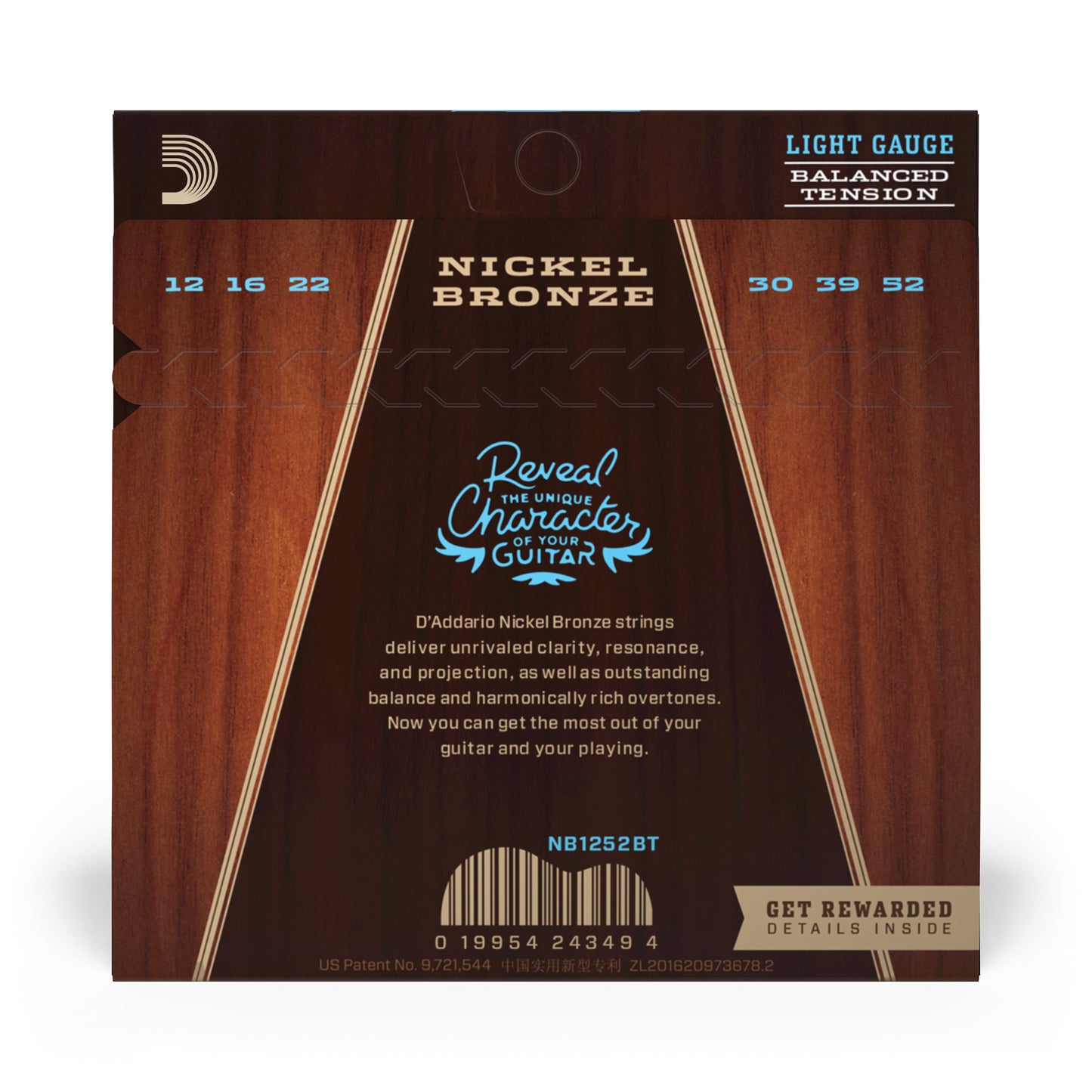 D'Addario NB1252BT Nickel Bronze Acoustic Guitar Strings, Balanced Tension Light...