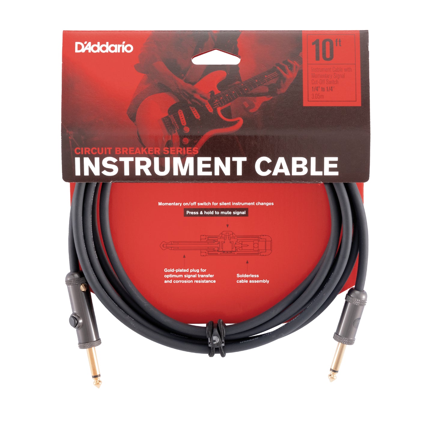 D'Addario Circuit Breaker Momentary Mute Instrument Cable, 10 Feet