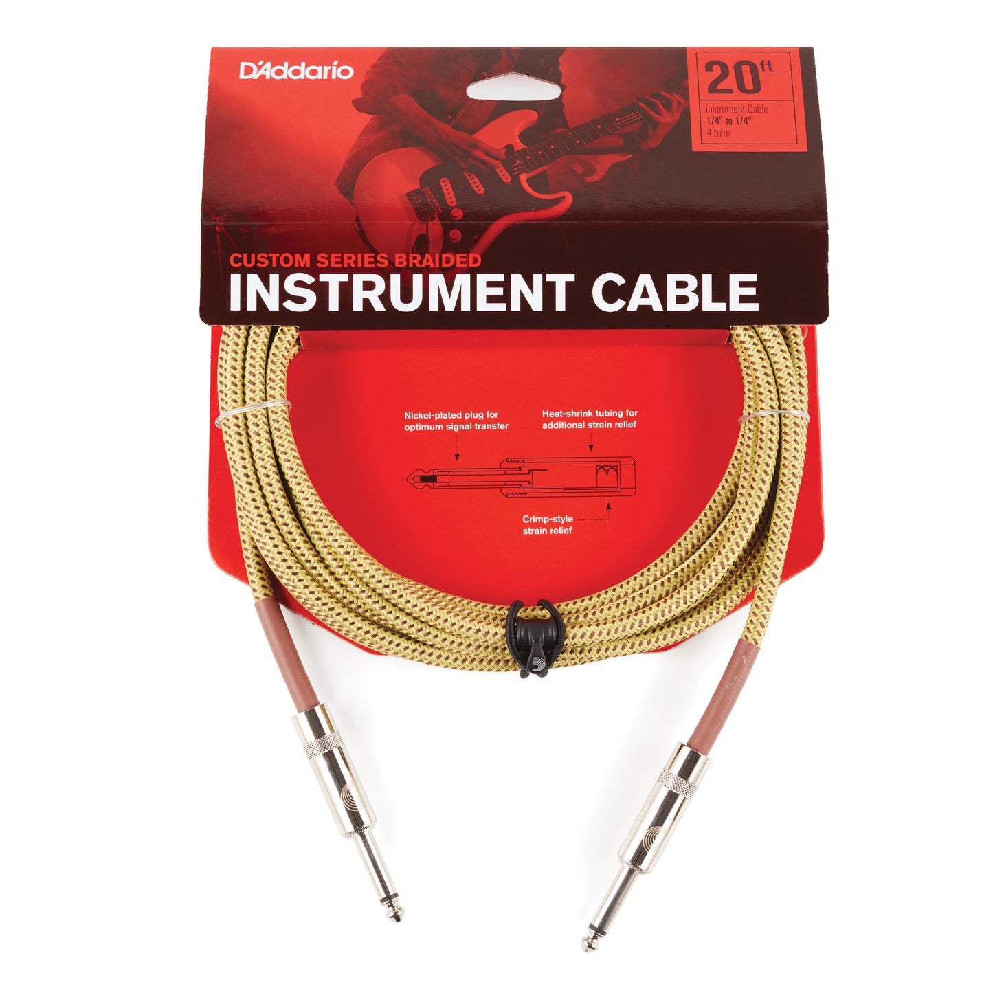 D'Addario Custom Series Braided Instrument Cable, Tweed, 20'