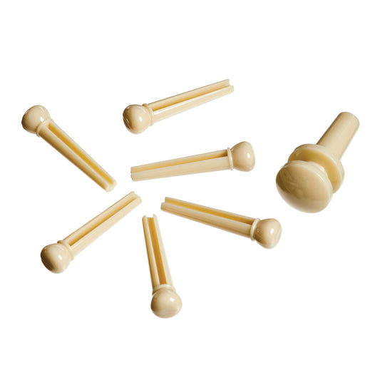 D'Addario Injected Molded Bridge Pins with End Pin, Set of 7, Ivory